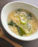 鶏ハムの残り汁で中華たまごスープ