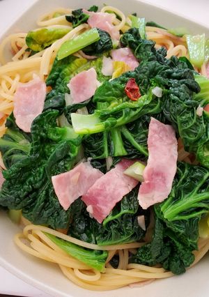 ちぢみ雪菜とベーコンのパスタ-レシピのメイン写真