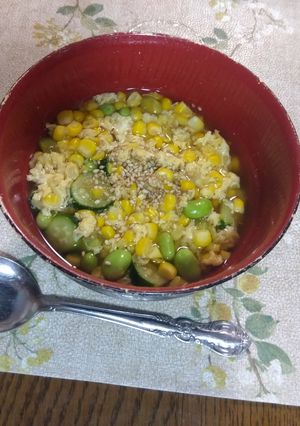 枝豆とトウモロコシの卵の和風スープ-レシピのメイン写真
