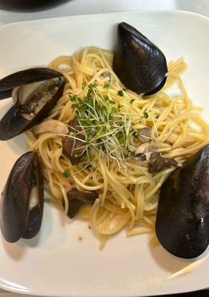 ヒラタケとムール貝のパスタ-レシピのメイン写真