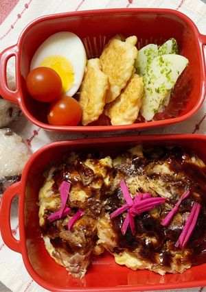 4/24お好み焼きとおにぎり弁当-レシピのメイン写真