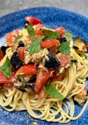 白だし香るナスとトマトの冷製パスタ-レシピのメイン写真