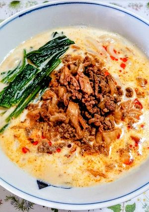 寒い日簡単昼食！キムチ挽肉豆乳坦坦うどん-レシピのメイン写真