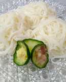 そうめん、冷や麦にキュウリのお花