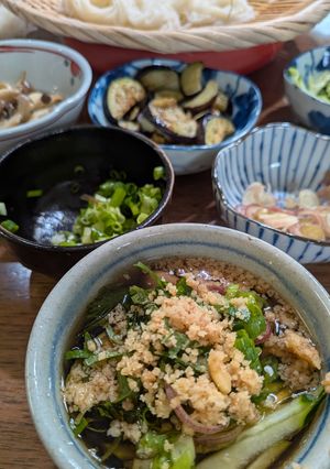 柚子胡椒のナスとしめじのオリ−ブ炒めの冷やし麺-レシピのメイン写真