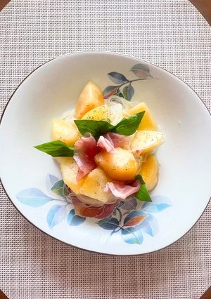 桃の冷製素麺-レシピのメイン写真