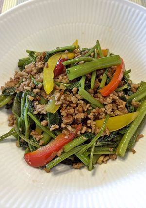 空心菜と豚挽き肉の炒め物-レシピのメイン写真