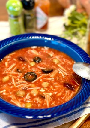 レンジ一つで！ツナとキノコのトマトスープ-レシピのメイン写真
