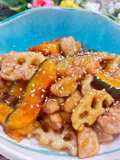 カボチャとレンコンと鶏肉の甘酢炒め-レシピのメイン写真