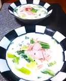青梗菜とベーコンのクリームスープ