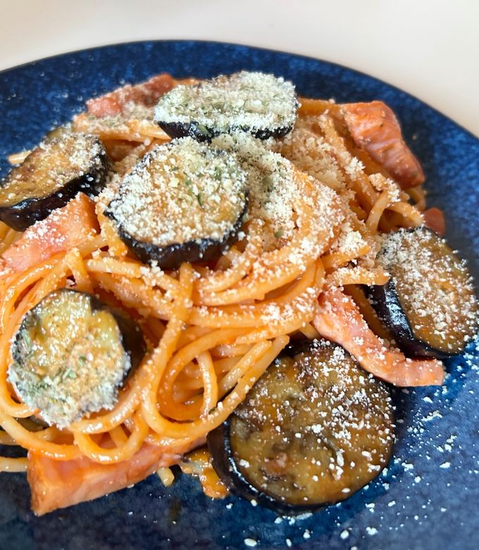 ワンパンで簡単！茄子とベーコンのトマトパスタ-レシピのメイン写真