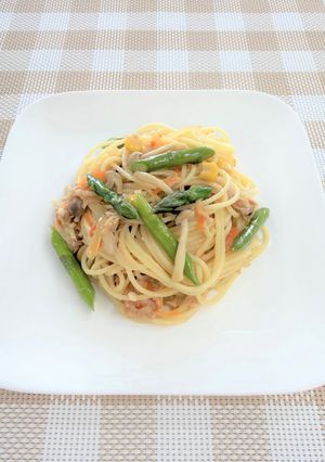 【給食レシピ】アスパラの和風パスタ-レシピのメイン写真