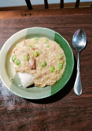 鶏ひき肉と枝豆の玉子餡掛け-レシピのメイン写真