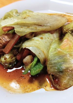 焼肉だれ豚ロースのレタス酒蒸し-レシピのメイン写真