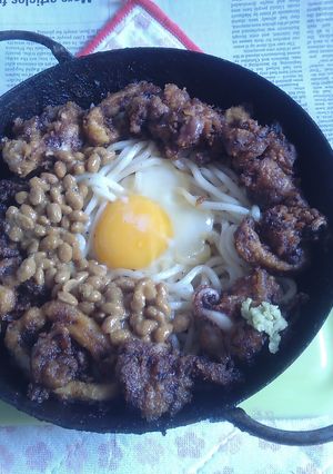 納豆月見の焼きうどんV11〜イカ唐揚げ-レシピのメイン写真