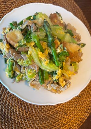 春野菜と豚コマ・仙台麩の卵そぼろ炒め-レシピのメイン写真