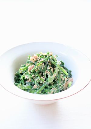 食べやすい【春菊とツナのごまマヨ和え】-レシピのメイン写真
