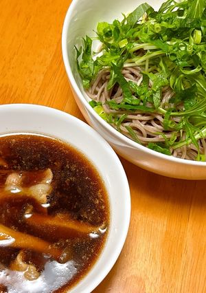 簡単!豚ばら肉ときのこのつけ蕎麦-レシピのメイン写真