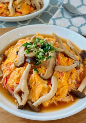 カニカマで節約！きのこ甘酢餡の柚子天津飯-レシピのメイン写真