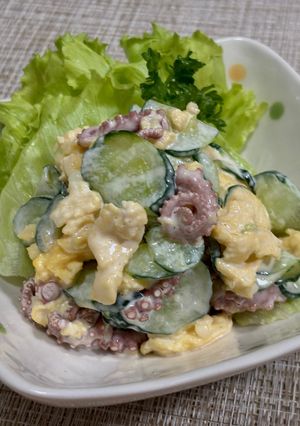 小ダコとふわふわ卵ときゅうりのサラダ♪-レシピのメイン写真