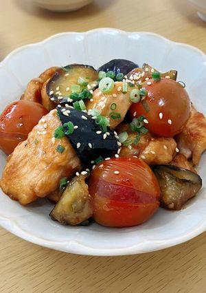 鶏肉と茄子トマトのポン酢炒め-レシピのメイン写真