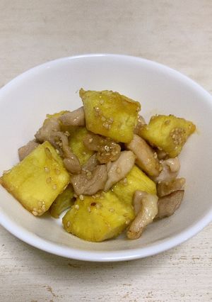 鶏肉とさつまいものごま味噌炒め。-レシピのメイン写真