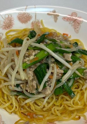 肉味噌消費レシピニラともやしのかた焼そば-レシピのメイン写真