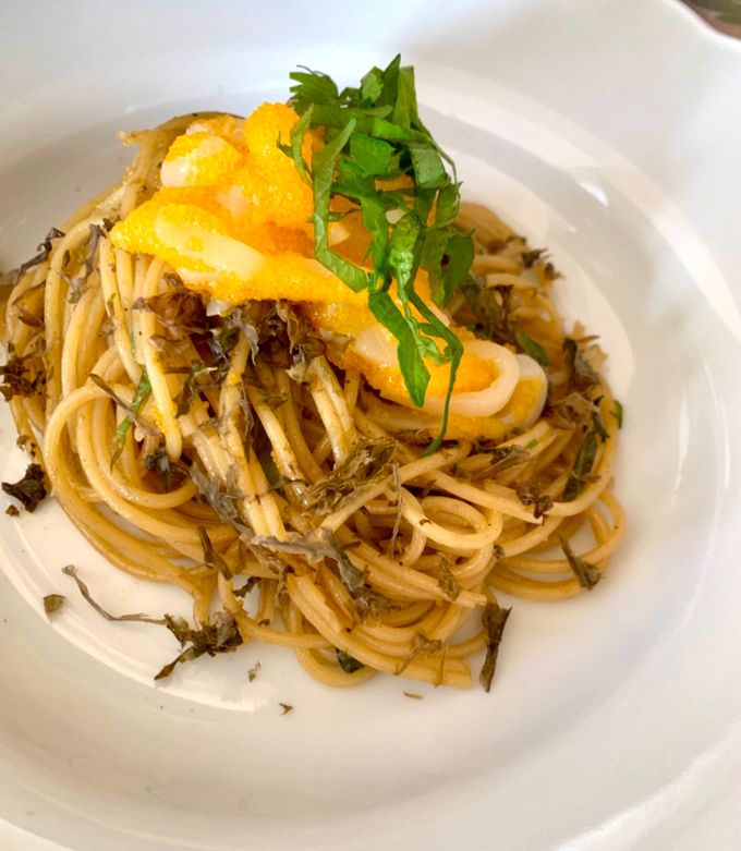 和服パスタ フライパンひとつで簡単！豆腐と梅肉の和風パスタの作り方・レシピ