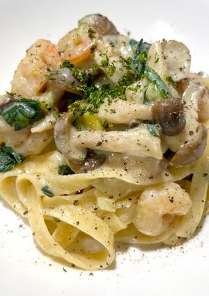 海老としめじのクリームパスタ柚子胡椒風味-レシピのメイン写真