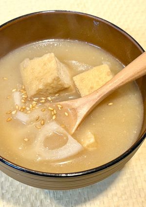 簡単時短夕食に☆れんこんと厚揚げのとろ〜り味噌汁-レシピのメイン写真