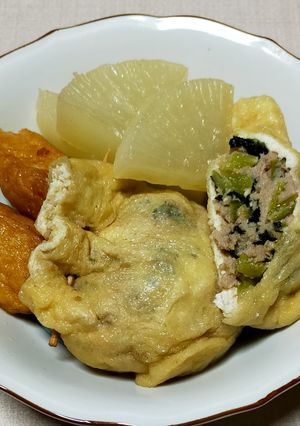 小松菜と豚ひき肉の巾着煮-レシピのメイン写真