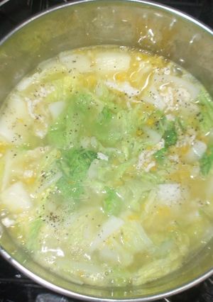 コーンスープ♪簡単白菜鶏ひき肉冷凍コーン-レシピのメイン写真