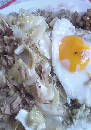 備蓄米でカフェ丼V84ツナキャベツ炒め-レシピのメイン写真