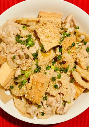 豚肉と厚揚げ・蓮根の白ごま煮-レシピのメイン写真