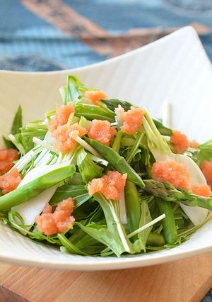 水菜と春野菜のサラダ たらこソースのせ♪-レシピのメイン写真