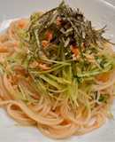豆苗と鮭フレークの簡単和風パスタ