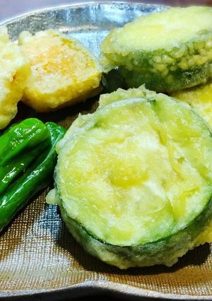 色がきれい　青トロ茄子の天ぷら　下粉に米粉を使用-レシピのメイン写真