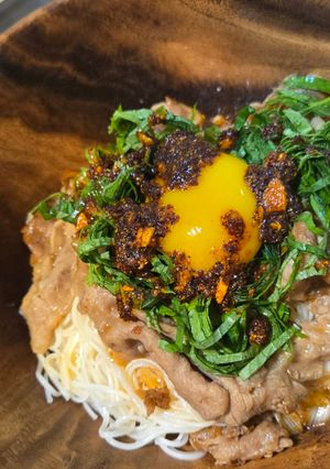 そうめんのネギ豚☺️ラー油まぜそば-レシピのメイン写真