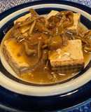 鍋で残った焼き豆腐とキノコの一品餡掛け
