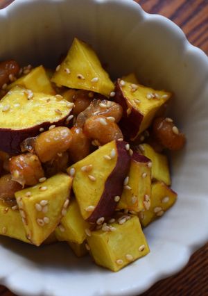 【給食】さつまいもと大豆の揚げ煮-レシピのメイン写真