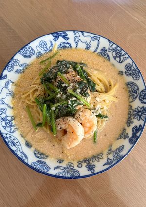 海老とほうれん草のクリームパスタ-レシピのメイン写真