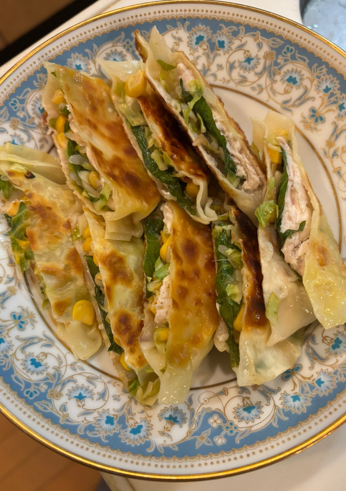 餃子の皮でモヤシささみの梅はさみ焼き-レシピのメイン写真