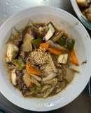 さっぱり洋風ごま素麺汁味根菜茄子甘酢酢豚