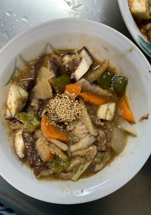 さっぱり洋風ごま素麺汁味根菜茄子甘酢酢豚-レシピのメイン写真