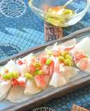 うす切り大根とかにかまの枝豆オイルがけ♪