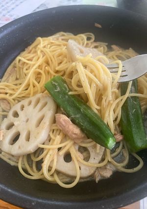 ツナと冷凍野菜の柚子胡椒ワンパンパスタ-レシピのメイン写真