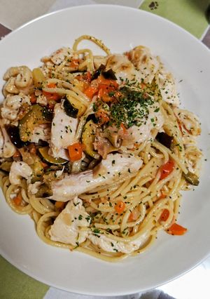 カポナータの残りでむね肉のパスタ-レシピのメイン写真