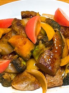 ハンバーグとかぼちゃのBBQソース炒め-レシピのメイン写真