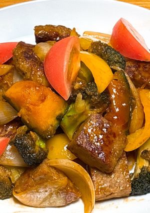 ハンバーグとかぼちゃのBBQソース炒め-レシピのメイン写真