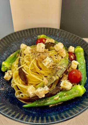 トロネバ夏野菜とツナ梅クリチの冷製パスタ-レシピのメイン写真